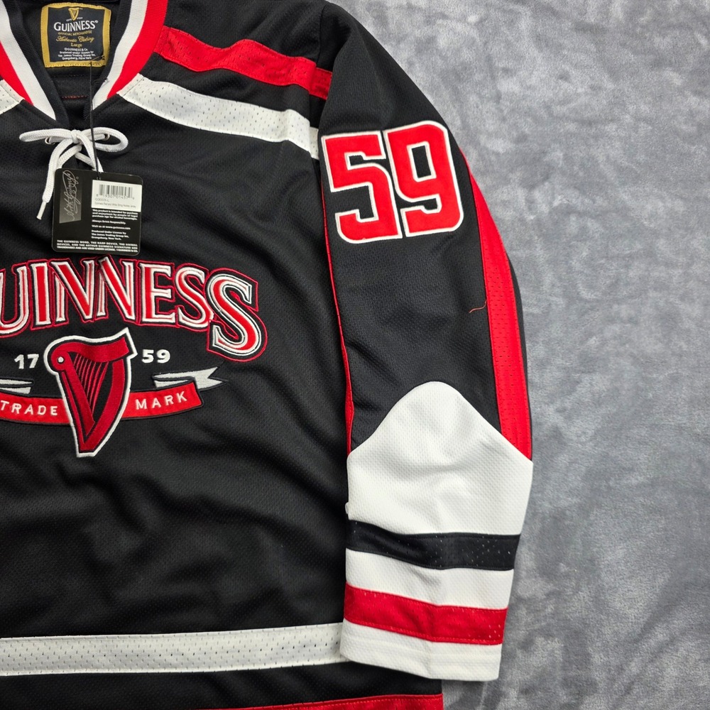 NEW Guinness Hockey Jersey Men Large Black Red White Lace Up G3003-L Embroidered - Picture 5 of 13